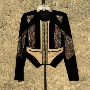 BCBG Max Azria Patchwork Style Moto‎ Jacket Sz Small